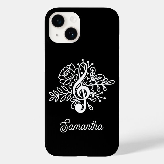 Funda De Case-Mate Para iPhone Coro de música moderna Black Floral Treble Clef (Reverso )
