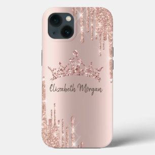 Funda Para iPhone 13 Corona de brillo genial chic caída de rosa dorada