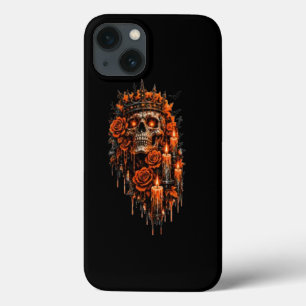 Funda Para iPhone 13 Corona de cráneo gótico de Halloween Rosas oscuras