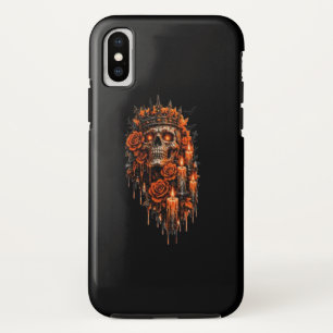 Funda Para iPhone XS Corona de cráneo gótico Halloween Rosas oscuras De