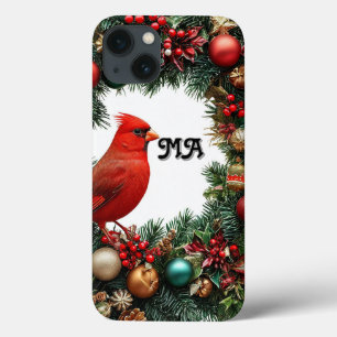 Funda Para iPhone 13 Corona de Navidad con cardenal