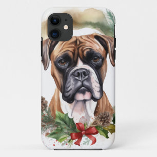 Funda Para iPhone 11 Corona de Navidad de Boxer Cachorro Festivo