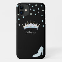 Corona de princesa, gemas y zapatos de cristal en