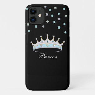 Funda Para iPhone 11 Corona de princesa y confeti de gemas sobre negro