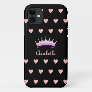 Funda Para iPhone 11 Corona de Tiara de Princesa y Corazones Rosas sobr