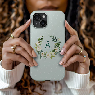 Funda Para iPhone 15 Corona de vegetación dulce y monograma de puntos d