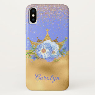 Funda Para iPhone X Corona floral azul y dorada de moda