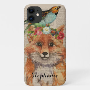 Funda Para iPhone 11 Corona floral de zorro con nombre personalizado en