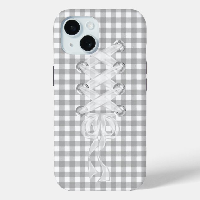 Funda De Case-Mate Para iPhone Corset Ribbon Lacing Sobre Gingham (Reverso )