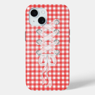 Funda Para iPhone 15 Corset Ribbon Lacing Sobre Gingham