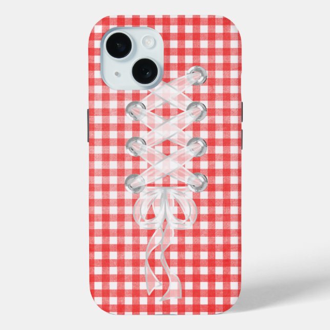 Funda De Case-Mate Para iPhone Corset Ribbon Lacing Sobre Gingham (Reverso )