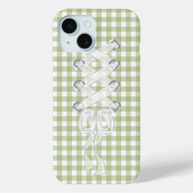 Funda De Case-Mate Para iPhone Corset Ribbon Lacing Sobre Gingham (Reverso )