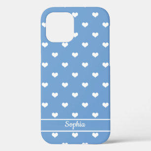 Funda Para iPhone 12 Cortar nombre personalizado corazones patrón azul