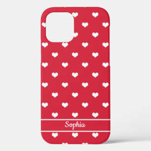 Funda Para iPhone 12 Cortar nombre personalizado corazones patrón rojo