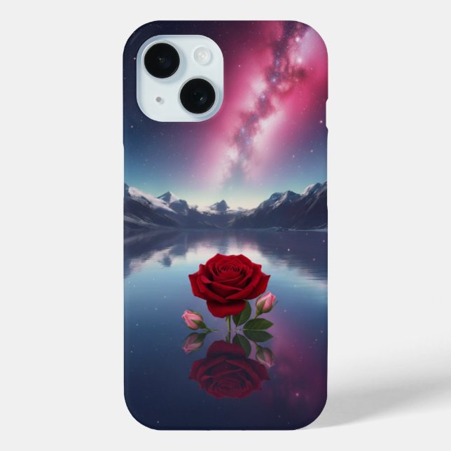 Funda De Case-Mate Para iPhone Cosmic Rose: Galaxy Reflection on Serene Lake (Reverso )