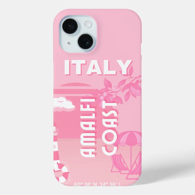 Funda De Case-Mate Para iPhone Costa Amalfitana, arte de viajes, rosa (Reverso )