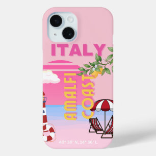 Funda Para iPhone 15 Costa Amalfitana, Viaje Preppy, Rosa