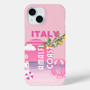 Funda Para iPhone 15 Costa de Amalfi, Viajes Elegantes, Rosa