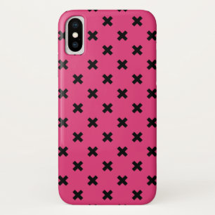 Funda Para iPhone X Costillas cruzadas negras en fuchsia