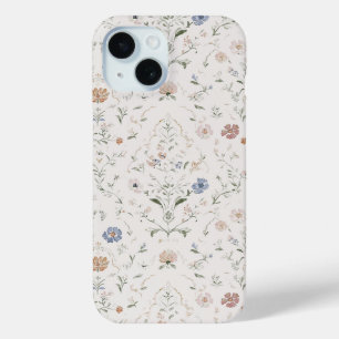 Funda Para iPhone 15 Cottagecore Caprichoso Beige Floral Acuarela
