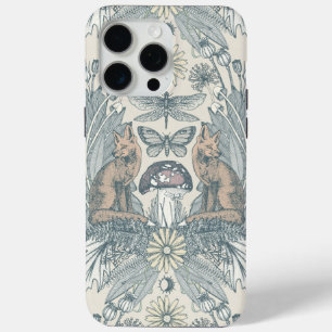 Funda Para iPhone 15 Pro Max cottagecore zorro damasco blanco apagado