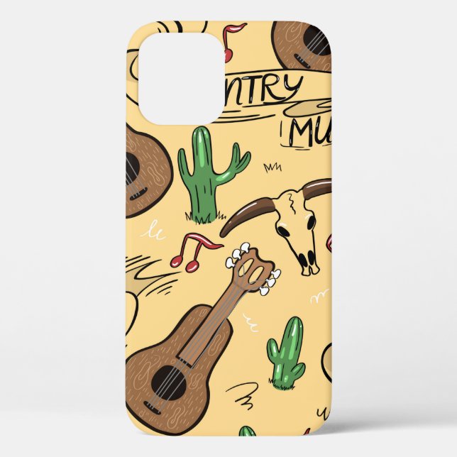 Funda De Case-Mate Para iPhone Country music seamless pattern with guitars, cacti (Reverso )