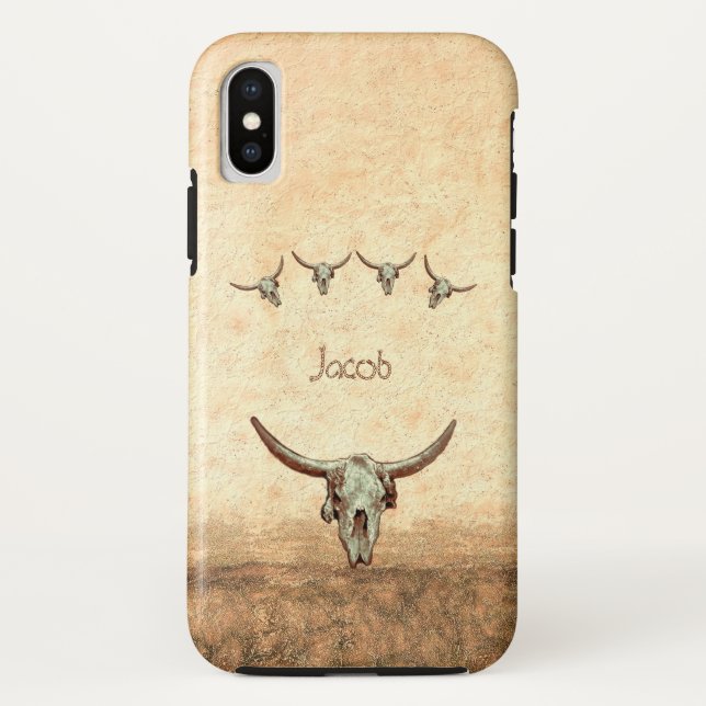 Funda De Case-Mate Para iPhone Cow Skull Brown País Occidental Estilo Rústico (Reverso)