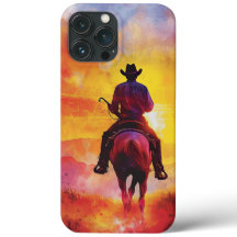 Cowboy iPhone estuche cowboy en viaje al atardecer