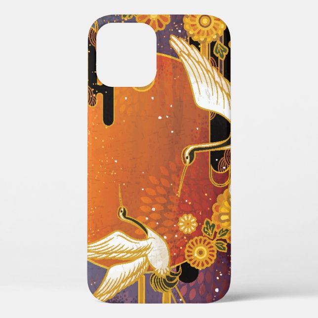 Funda De Case-Mate Para iPhone Crane Bird Chrysanthemum Patrón japonés (Reverso )