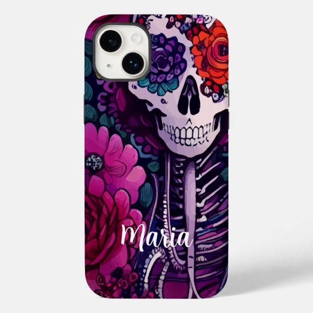 Funda De Case-Mate Para iPhone Cráneo de azúcar personalizado Dia de los Muertes (Reverso )