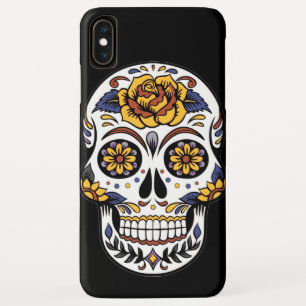 Funda Para iPhone XS Max Cráneo de azúcar rosa amarillo en negro