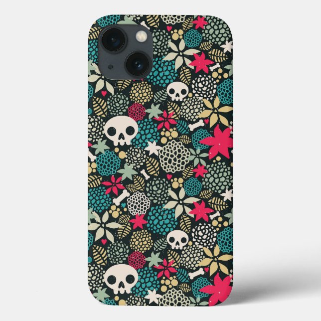 Funda De Case-Mate Para iPhone Cráneo de flores (Reverso)