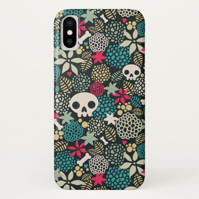 Funda De Case-Mate Para iPhone Cráneo de flores (Reverso)