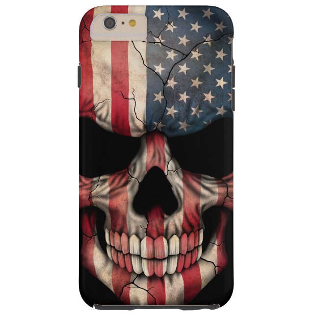 Funda De Case-Mate Para iPhone Cráneo de la bandera americana en negro (Reverso)