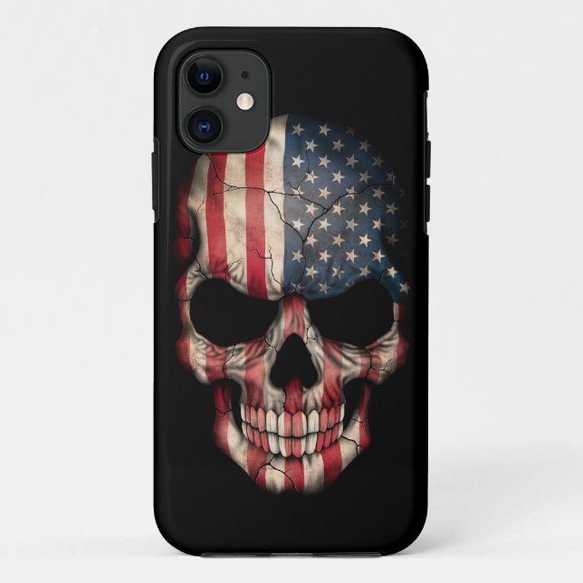 Funda De Case-Mate Para iPhone Cráneo de la bandera americana en negro (Reverso)