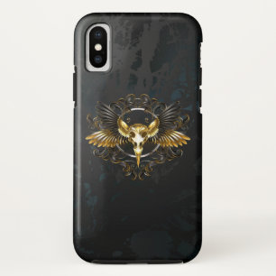 Funda Para iPhone X Cráneo de pájaro dorado sobre fondo negro