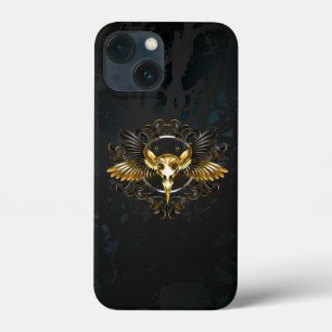 Funda Para iPhone 13 Mini Cráneo de pájaro dorado sobre fondo negro