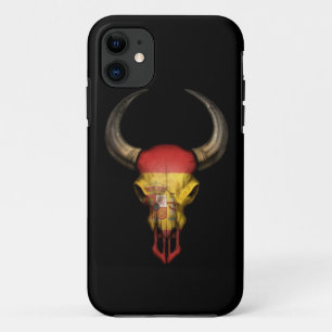 Funda Para iPhone 11 Cráneo español de Bull de la bandera en negro