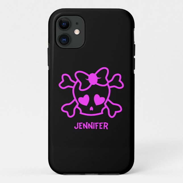 Funda De Case-Mate Para iPhone Cráneo femenino rosado del emo con el arco (Reverso)