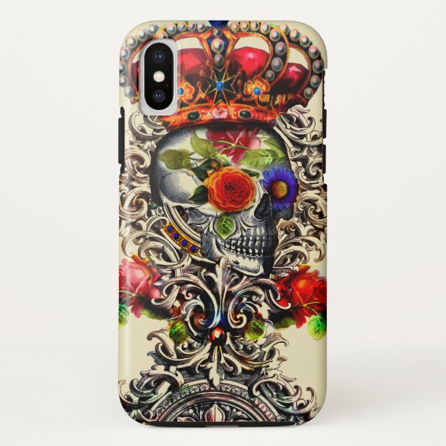Funda De Case-Mate Para iPhone Cráneo floral de coronado (Reverso)