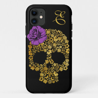 title_seo2 Cráneo floral de oro con la caja color de rosa del