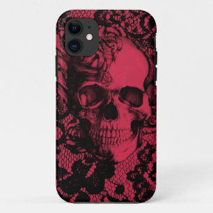 Funda Para iPhone 11 Cráneo gótico del cordón en rojo y negro