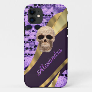 Funda Para iPhone 11 Cráneo gótico púrpura personalizado