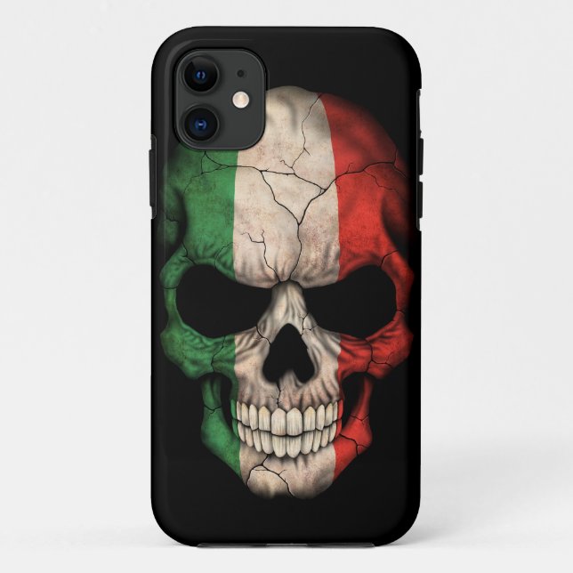 Funda De Case-Mate Para iPhone Cráneo italiano de la bandera en negro (Reverso)