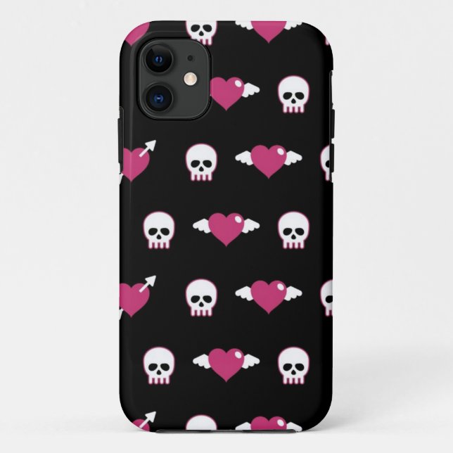 Funda De Case-Mate Para iPhone Cráneos y corazones (Reverso)