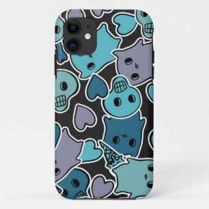 Funda Para iPhone 11 Cráneos, y corazones en el fondo negro 2