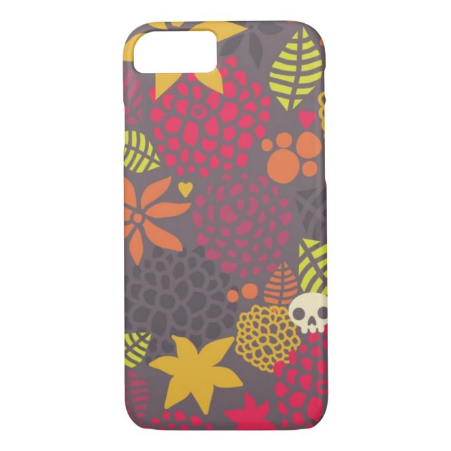 Funda De Case-Mate Para iPhone Cráneos y flores (Reverso)