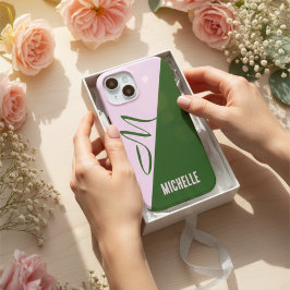 Funda Para iPhone 15 Crea tu propio bosque moderno verde y rosa suave