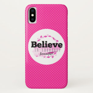 Funda Para iPhone X Cree en sí mismo Aquarela Lunares Rosados