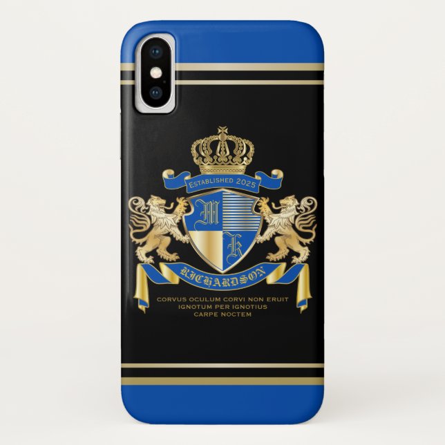 Funda De Case-Mate Para iPhone Cree su propio emblema azul del león del oro del (Reverso)